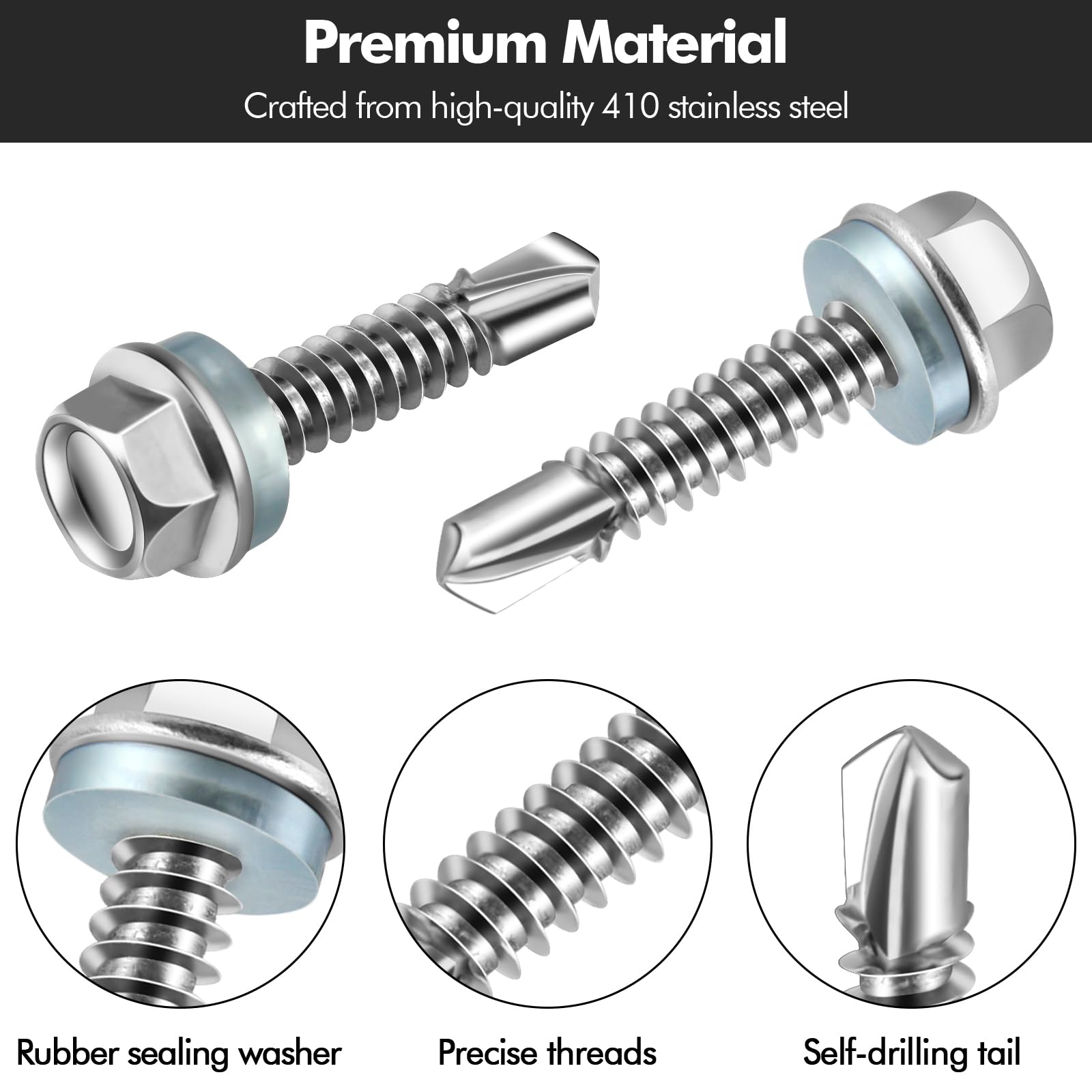 Poeland 40 sztuk wkrętów do blachy stalowej 5,5 x 25 mm, z uszczelką, wkręty do blachy trapezowej, sześciokątne, wkręty samowiercące do blachy dachowej, blachy trapezowej, stali, drewna z 1 kluczem