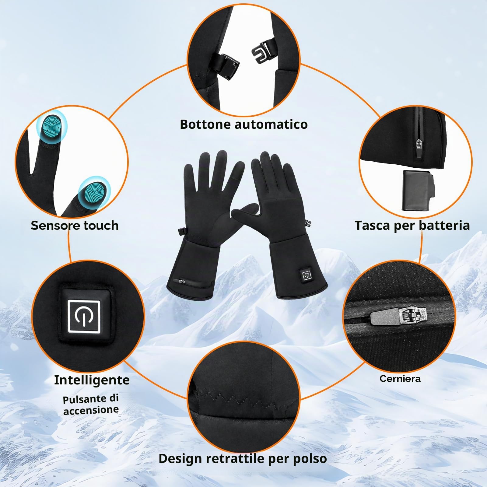 seenlast Guanti Riscaldabili, Guanti Riscaldati USB Ricaricabili per Uomo Donna, Guanti Riscaldati Moto con Batteria 7.4V 2200MAh*2, Guanti Scaldamani Touchscreen con 3 Temperature Regolabili