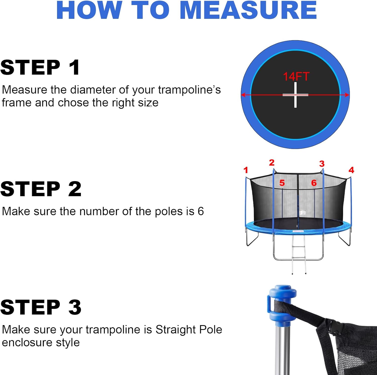 Trampoline Net Replacement with 6 PoleCaps, 12ft 14ft 15 ft Round Frame, Durable and Breathable Trampoline Net with Adjustable Straps, Zippers, Protection Buckles, Black