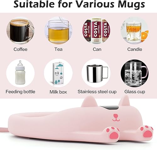 Miniatura 32 de PUSEE Calentador de taza de café con apagado automático, calentador de café de 3 temperaturas para escritorio, placa calentador de velas derrite