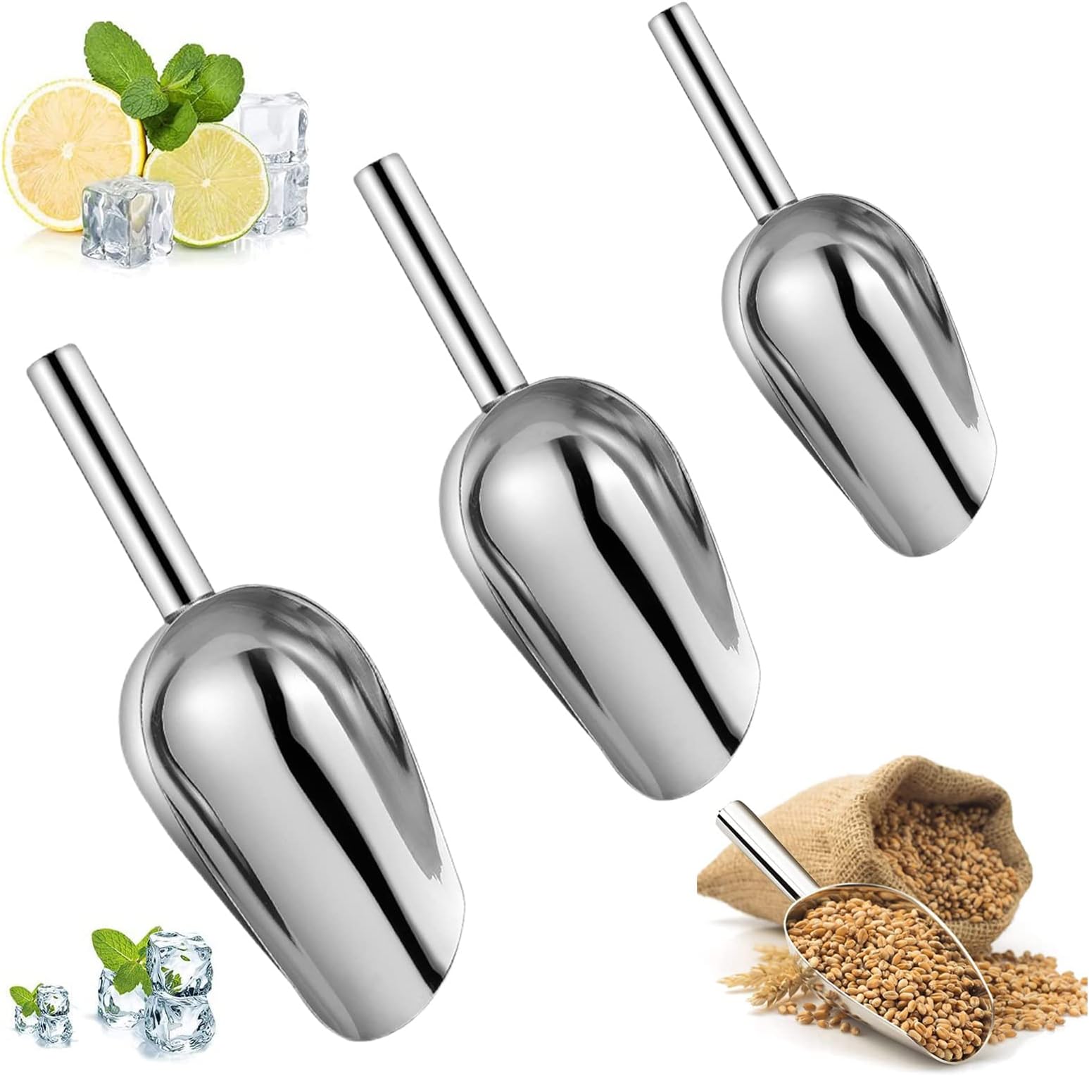 2 Pelles à Glace En Acier Inoxydable - Cuillères à Glacon, Scoop Alimentaire Pour Bonbons, Céréales, Noix