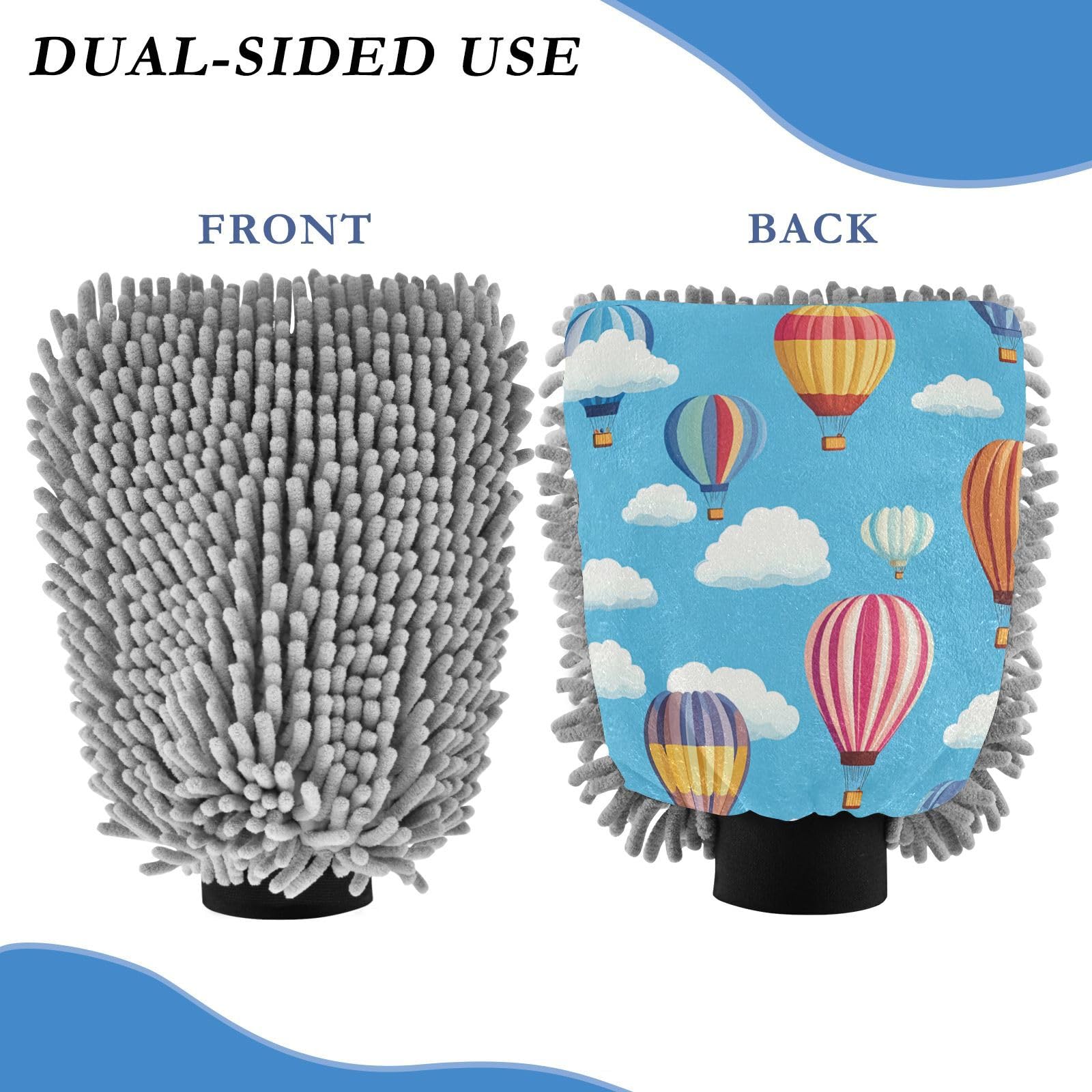 STAYTOP Colorful Hot Air Balloon Car Wash Mitt Microfiber, 2Pcs Scratch Free Lint-Free, Premium Chenille Microfiber Mitt Car Wash Brush-L