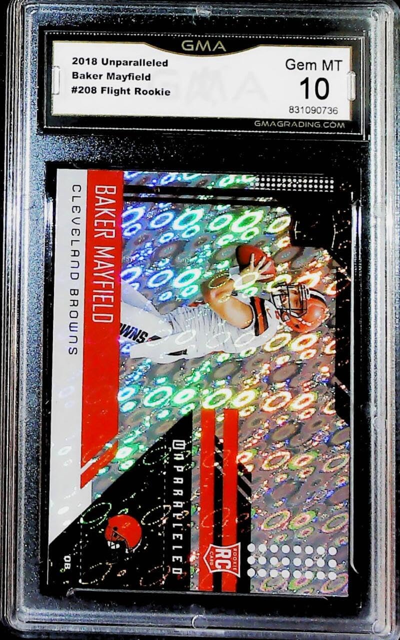 2018 Panini Unparalleled Flight Football #208 Baker Mayfield RC Cleveland Browns Rookie Card GMA 10 GEM MINT