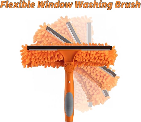 Window Squeegee and Microfiber Scrubber 2-in-1 Combo (Pole Sold Separately) | Multi-Angle Window Cleaning Tool // Window Washing Equipment for Solar Panel and RV Windshield // Threaded Window Cleaner