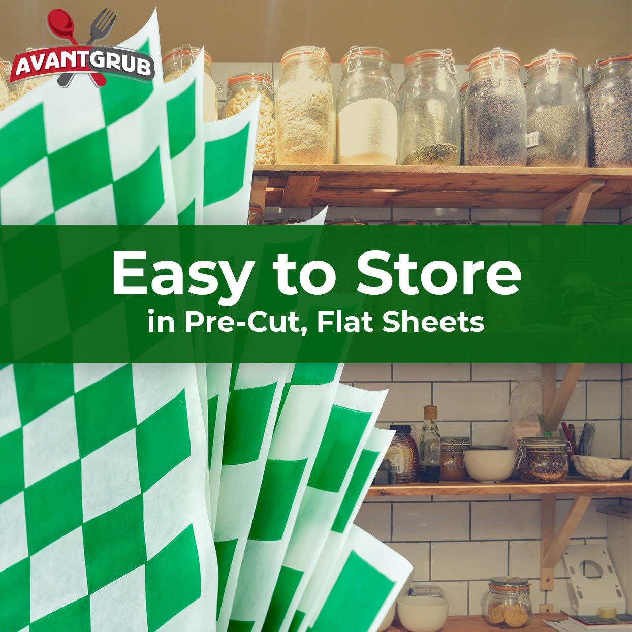 Extra Large, Grease Resistant Green Checkered Sandwich Liner 300 Sheet Pack. Microwave Safe 15x15 in Wax Paper Deli Wrap for Restaurants, Churches, BBQs, Concession Stands, School Carnivals, Fairs.