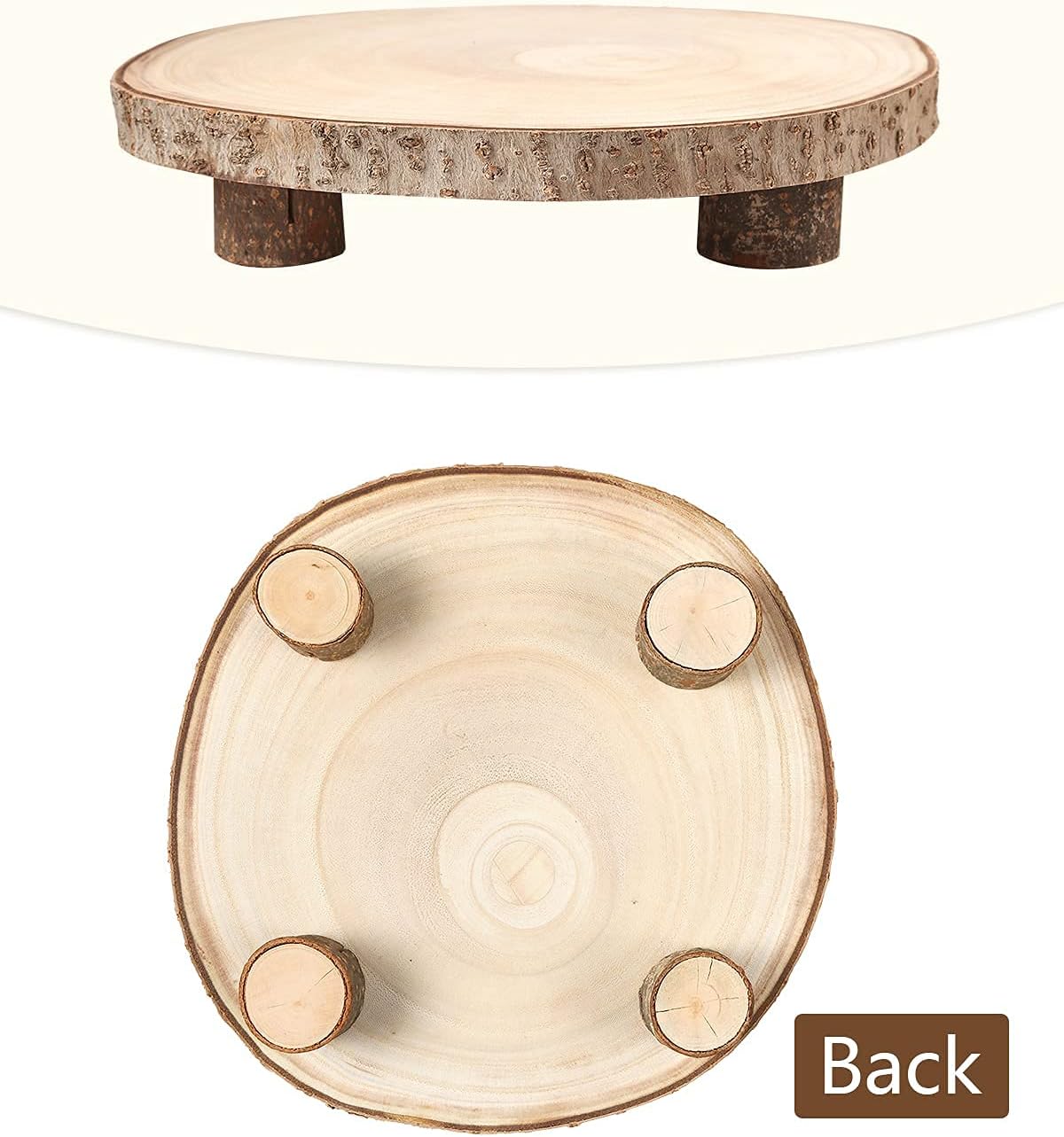 Caydo 9-10 Inch Large Wood Slice with Wood Table Holders as Serving Trays for Table Centerpiece, Wedding Decoration, Baby showers, Christmas and Forest Theme Parties