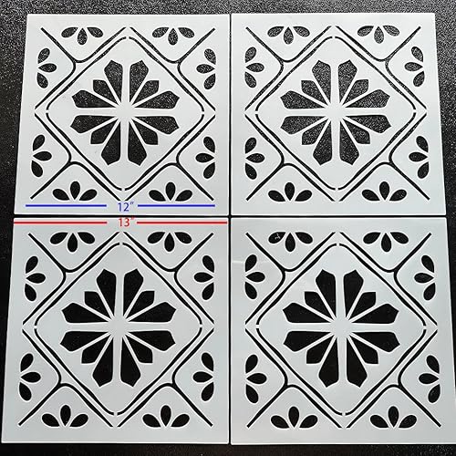 Miniatura 5 de HELLATHUND 4 plantillas de azulejos reutilizables de 12 x 12 pulgadas, plantillas de hormigón para patio, plantillas de piso grandes para diseño
