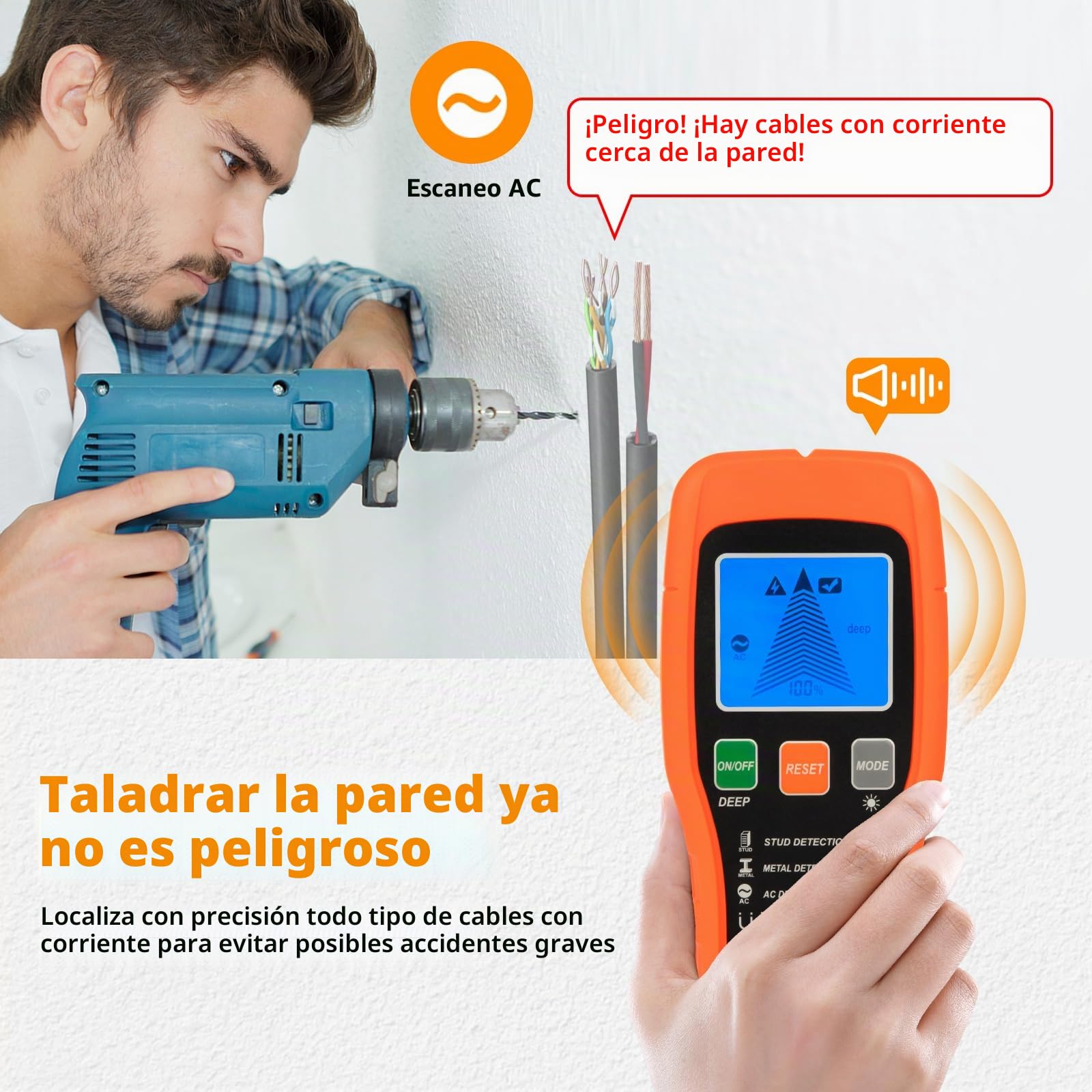 Detector De Tubos Y Cables, Detector Digital De Cables Y Metales Con Pantalla LCD, Detector De Cable De Corriente Alterna, Vigas De Madera, Tuberías, Clavos Y Nivel De Burbuja (negro-naranja)