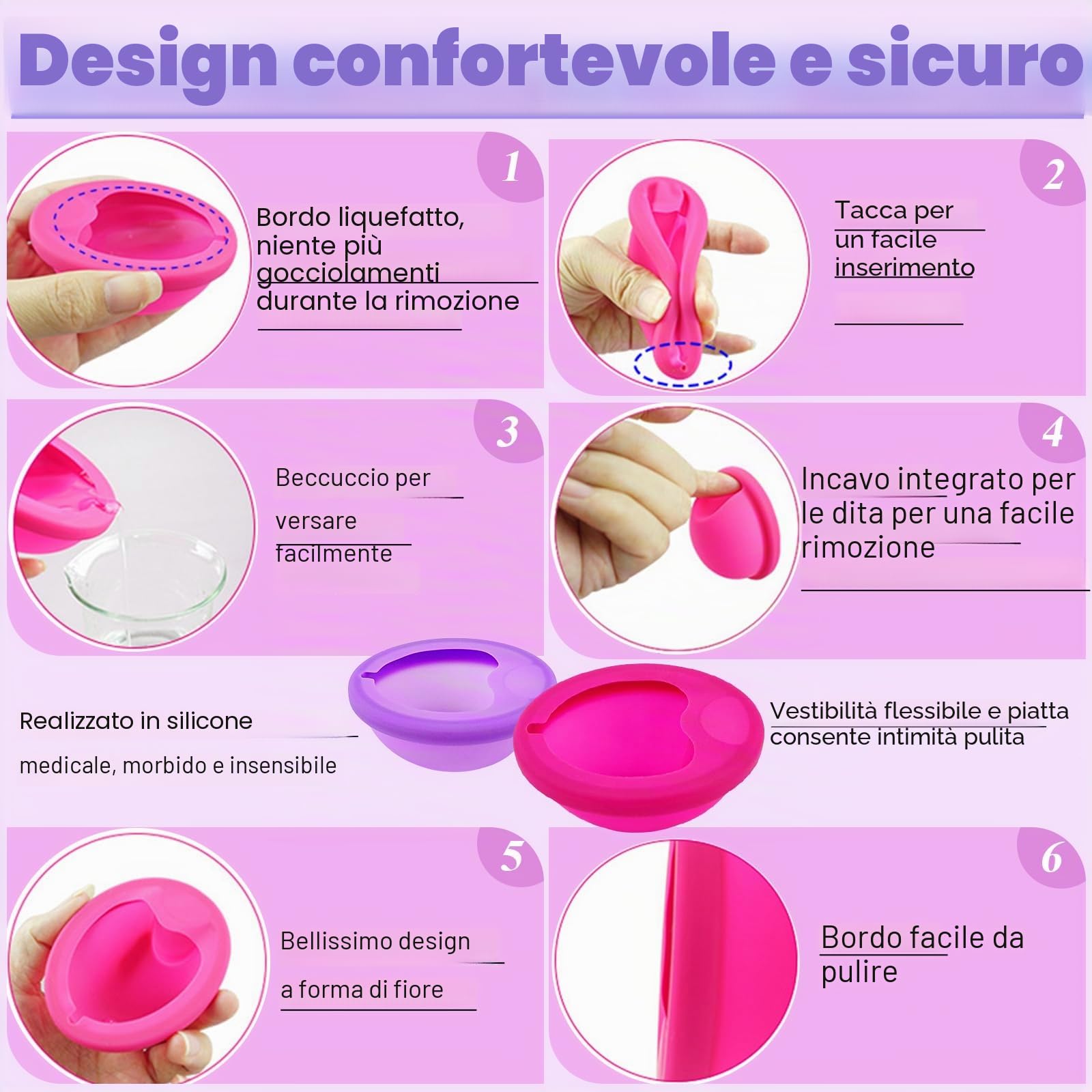2 pezzi Disco di disco mestruale S L, disco periodico riutilizzabile a tazza mestruale, dischi mestruale a prova di morbido fatto in silicone, alternativa ai tamponi