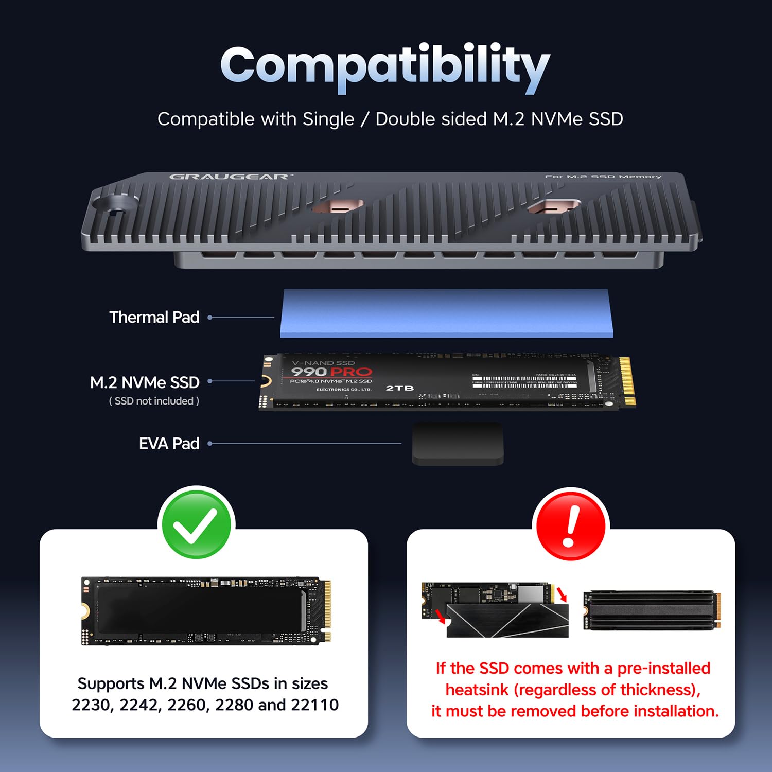 GRAUGEAR Disipador de calor SSD M.2 delgado PS5 Pro/PS5 con Heatpipe, Heatpipe de cobre integrado y aletas de aluminio para refrigeración de alta eficiencia, compatible con NVMe SSD Upgrade para
