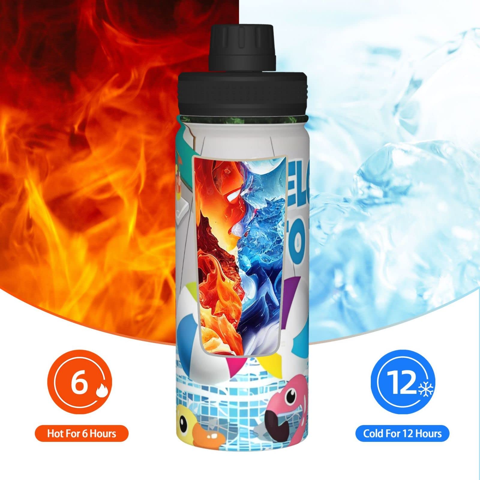 Flamingo und Schwimmbad-Sport-Wasserflasche, 510 ml, isolierte Edelstahl, auslaufsichere Wasserflasche für Reisen, Fitnessstudio, Büro