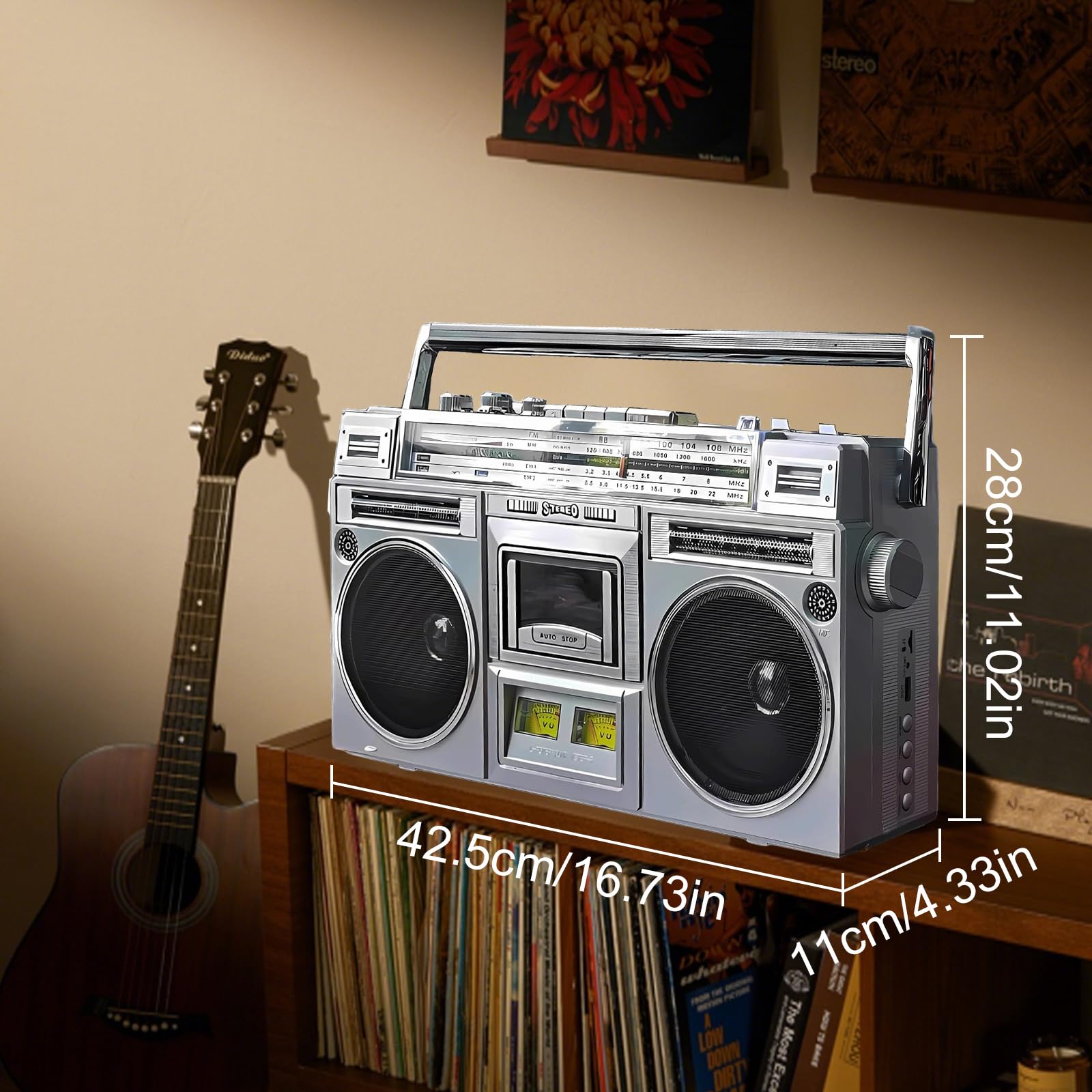 Retro Kassetten Boombox, Street Bluetooth Boombox Kassettenspieler,80s Style Retro Tragbarer AM/FM-Radio-Kassettenrekorder,unterstützt SD/USB-Eingang, für Familientreffen Reisen