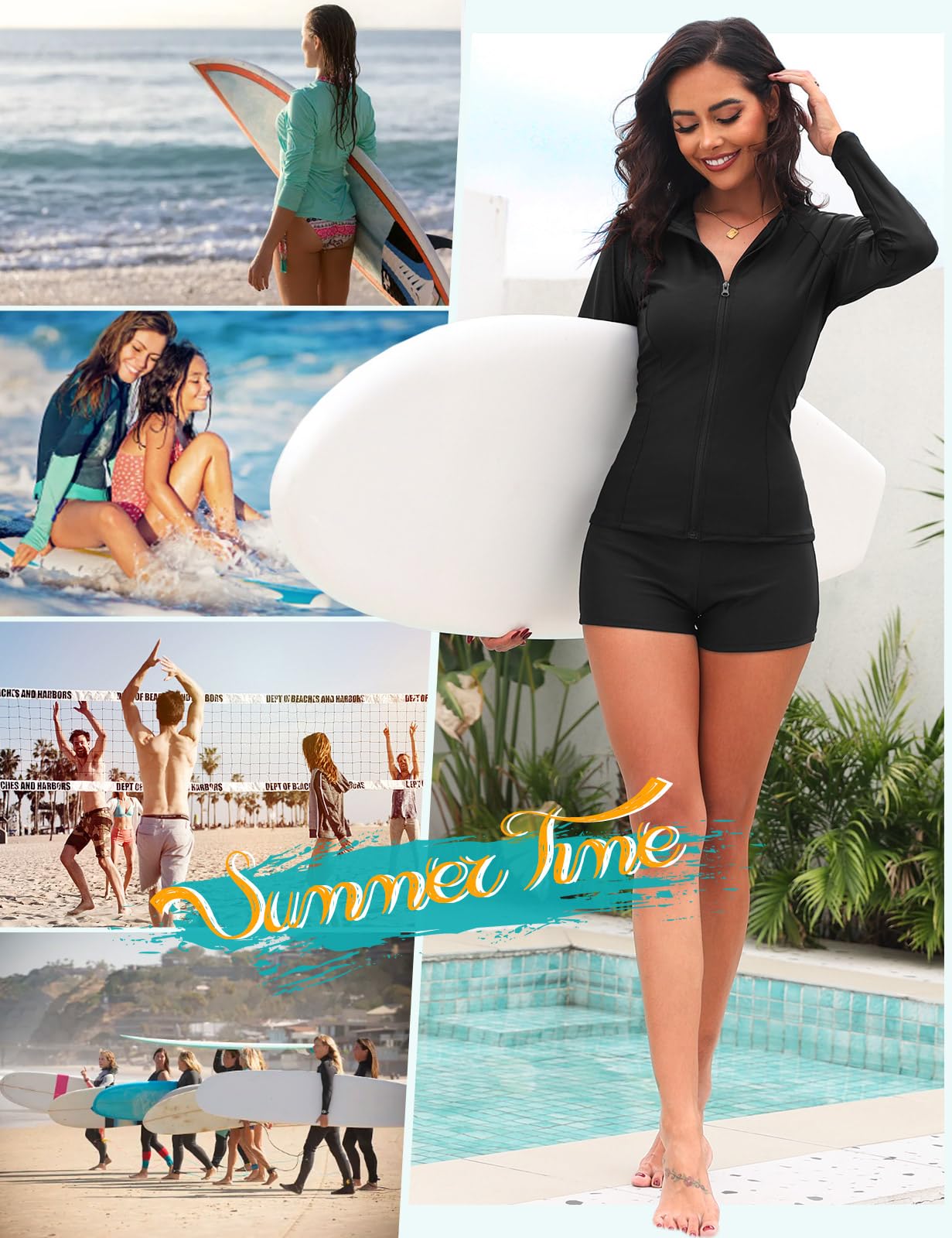 Tuopuda UV Shirt Damen Schwimmshirt Langarm Rash Guard mit Zip UPF 50+ UV Schutz Rashguards Badeshirt Langarmshirts Sportshirt für Wasser Strand Surfen Schwimmen S-XXL