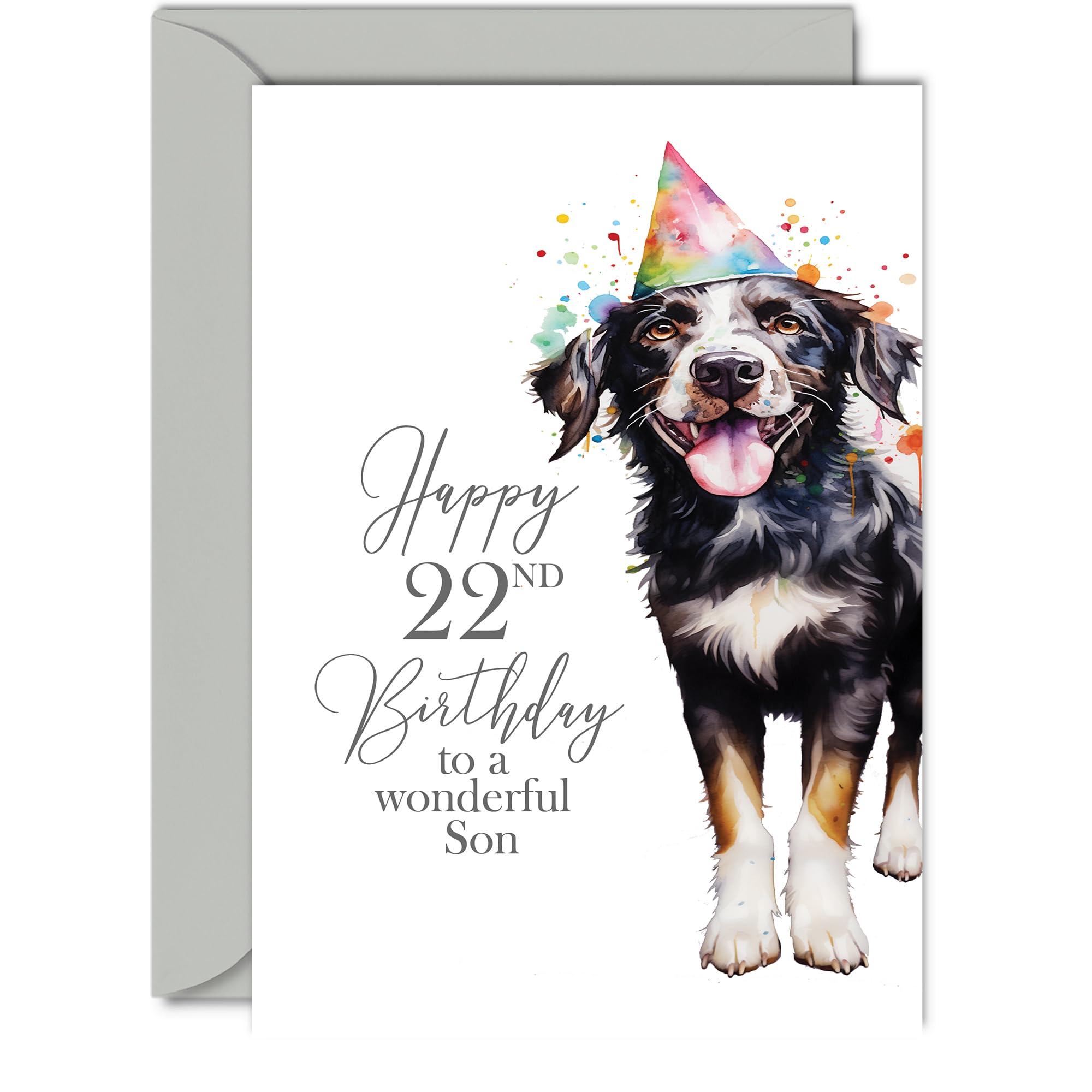 22nd Birthday Cards for Son - Party Dog - Happy Birthday Card for 22 Year Old Son from Dad Mum, A5 Bday Men Man Him Greeting Cards Gift for Son Birthday Gifts โ image 1