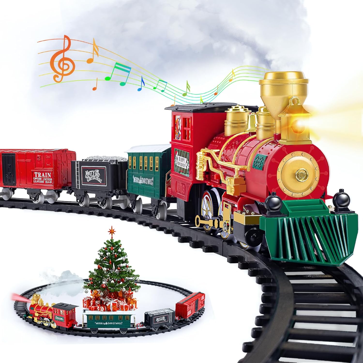 OCHIDO Train Set - Electric Train Toy Gift for Boys Girls,with Railway Kits,Steam Locomotive,Transport Vehicle &Tracks, Light,Smokes & Sound,Christmas Train Gifts for 3 4 5 6 7 8+ Year Old Kids