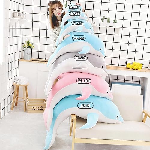 Miniatura 6 de Peluche de delfín gigante de 63 pulgadas, suave juguete de almohada de peluche de delfín grande