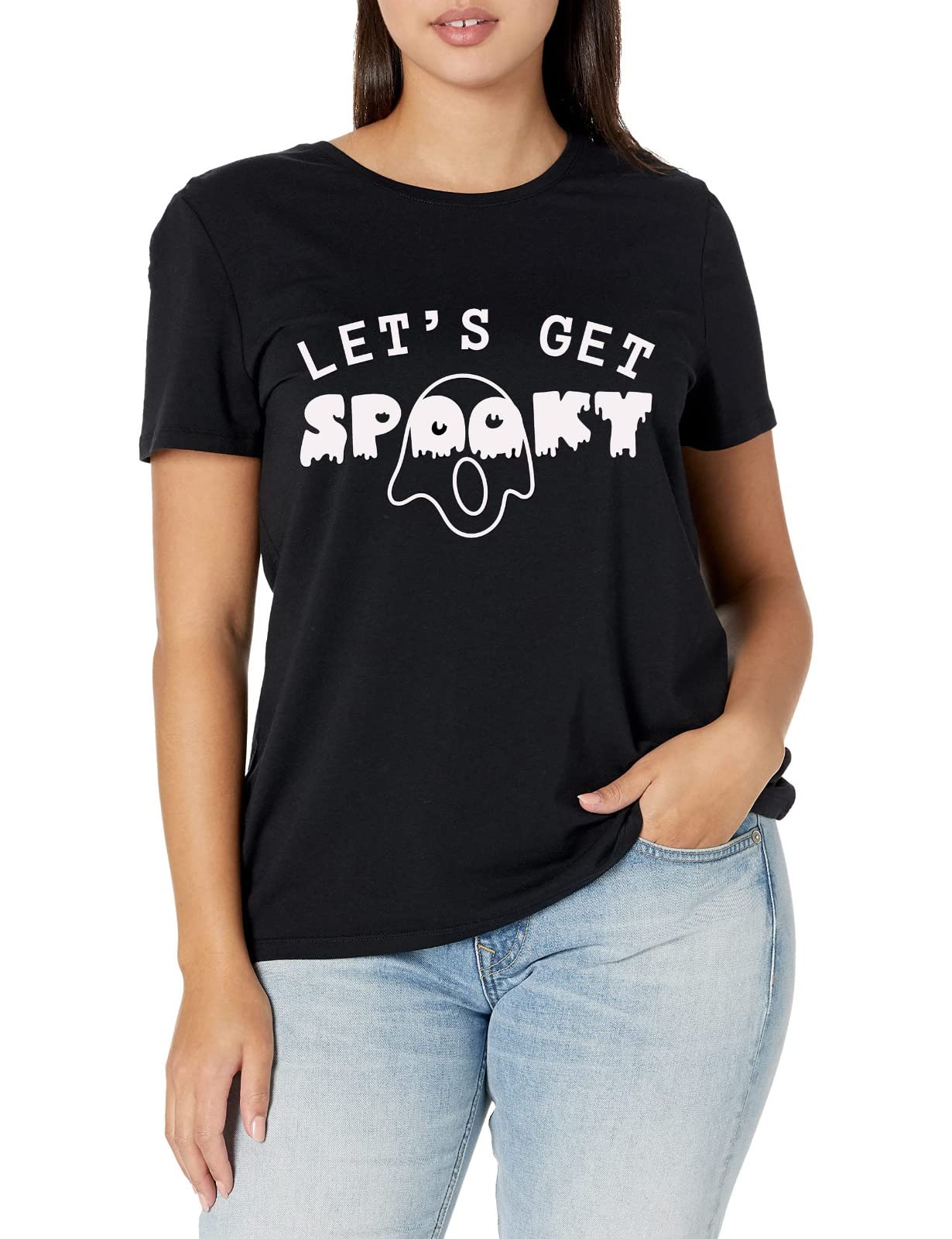Mens Halloween T Shirt Womens Tops Spooky Ghost Scary Unisex Costume Boo Black Shirt Trick Or Treat Ladies Dress Men Top Pumpkin Tshirt for Adults Spiders Bats T-Shirt SPK BK 3XL