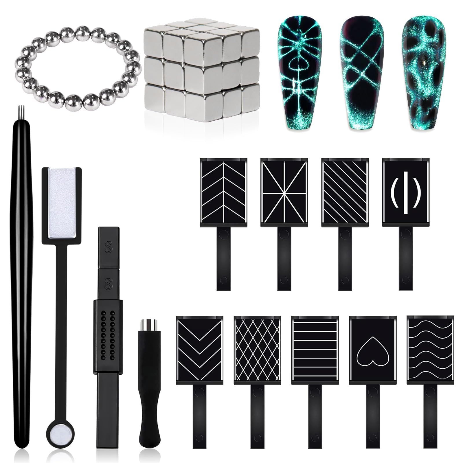 SIUSIO 41Pcs Nail Magnet Tool Set Cat Eye Gel Nail Polish Magnet Wand Magnetic Nail Polish Cat Eye Magnet for Nails Cat Eye Magnets Sticks Nail Design