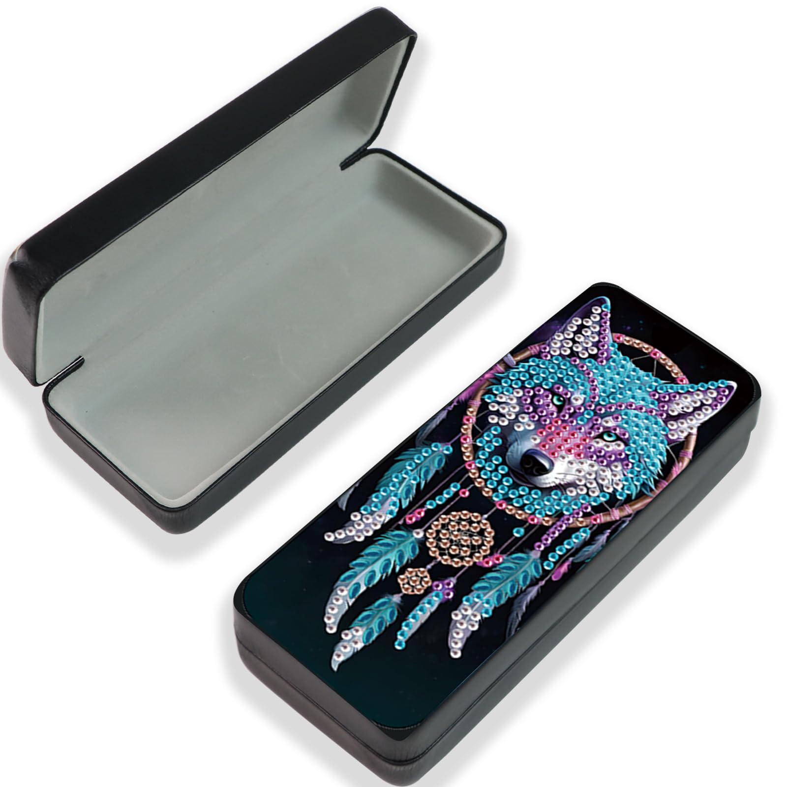 JISHSHAY Diamond Art Glasses Case Wolf Dreamcatcher Diamond Painting Glasses Holder Gem Art Sunglasses Holder Gem Painting Sunglass Organizer Mosaic Kits for Adults Embroidery Kit Eyeglass Case