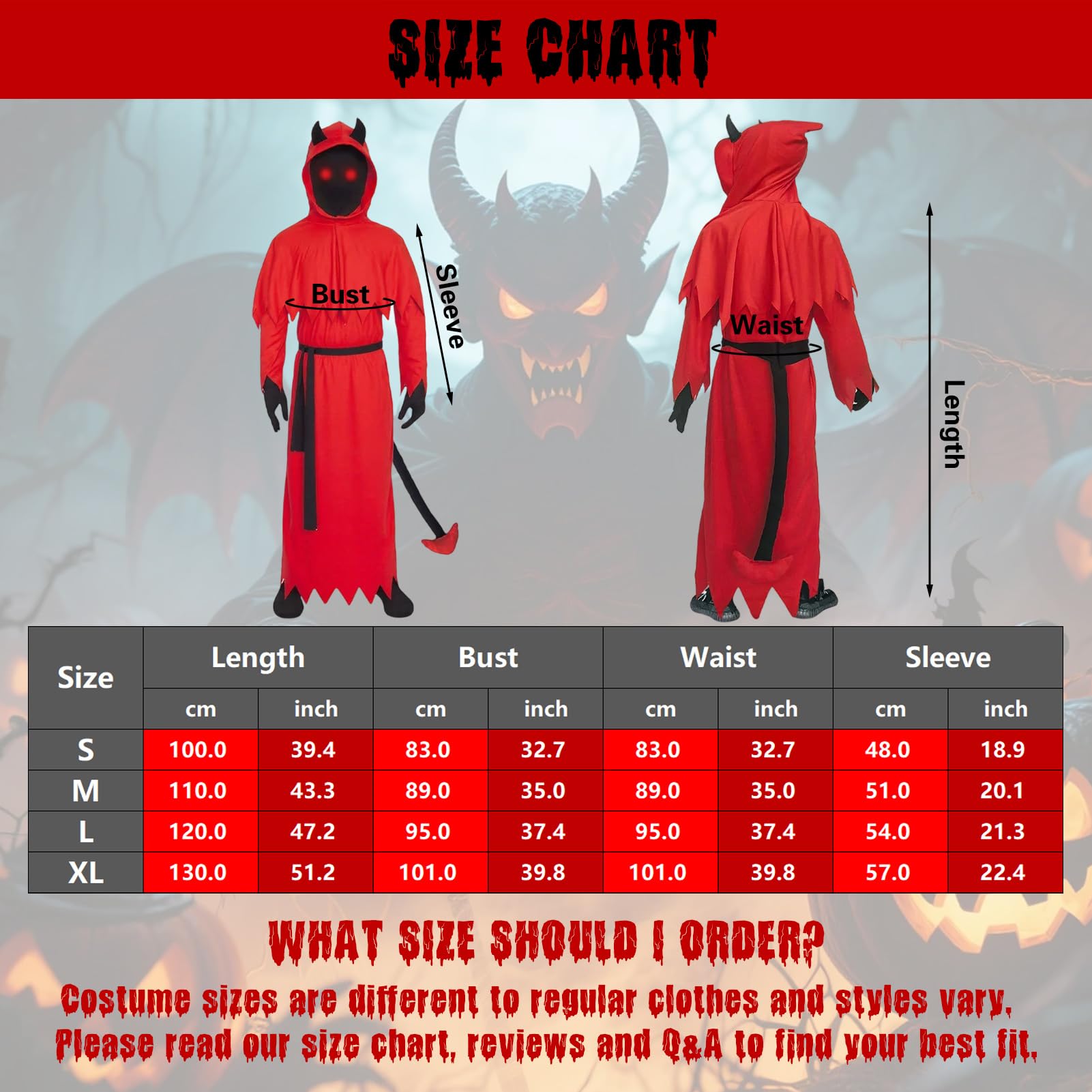 Matreeglam Halloween Horror Costume Kids Unisex Devil Scream Grim Reaper Outfit Accessories with Cape Cloak Trident Glasses for Halloween Carnival Cosplay Party Demons Dress Up (Red - Image 2