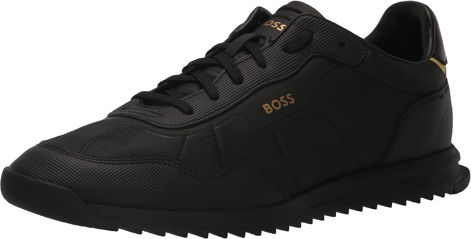 BOSS Men's Zayn Low Profile Leather Sporty Style Sneaker, Deep Black, 12