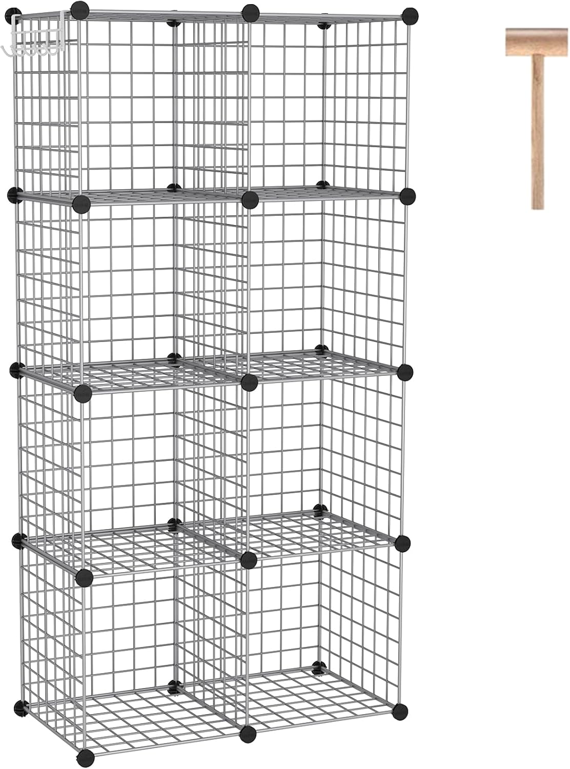 C&AHOME Wire Cube Storage, 8 - Cube Organizer Metal C Grids, Modular Shelves Units, Closet Organizer, Ideal for Home, Office, Living Room, 24.8" L x 12.4" W x 48.4" H, Silver Gray UWCS3008G Silver Gray 8 Cube