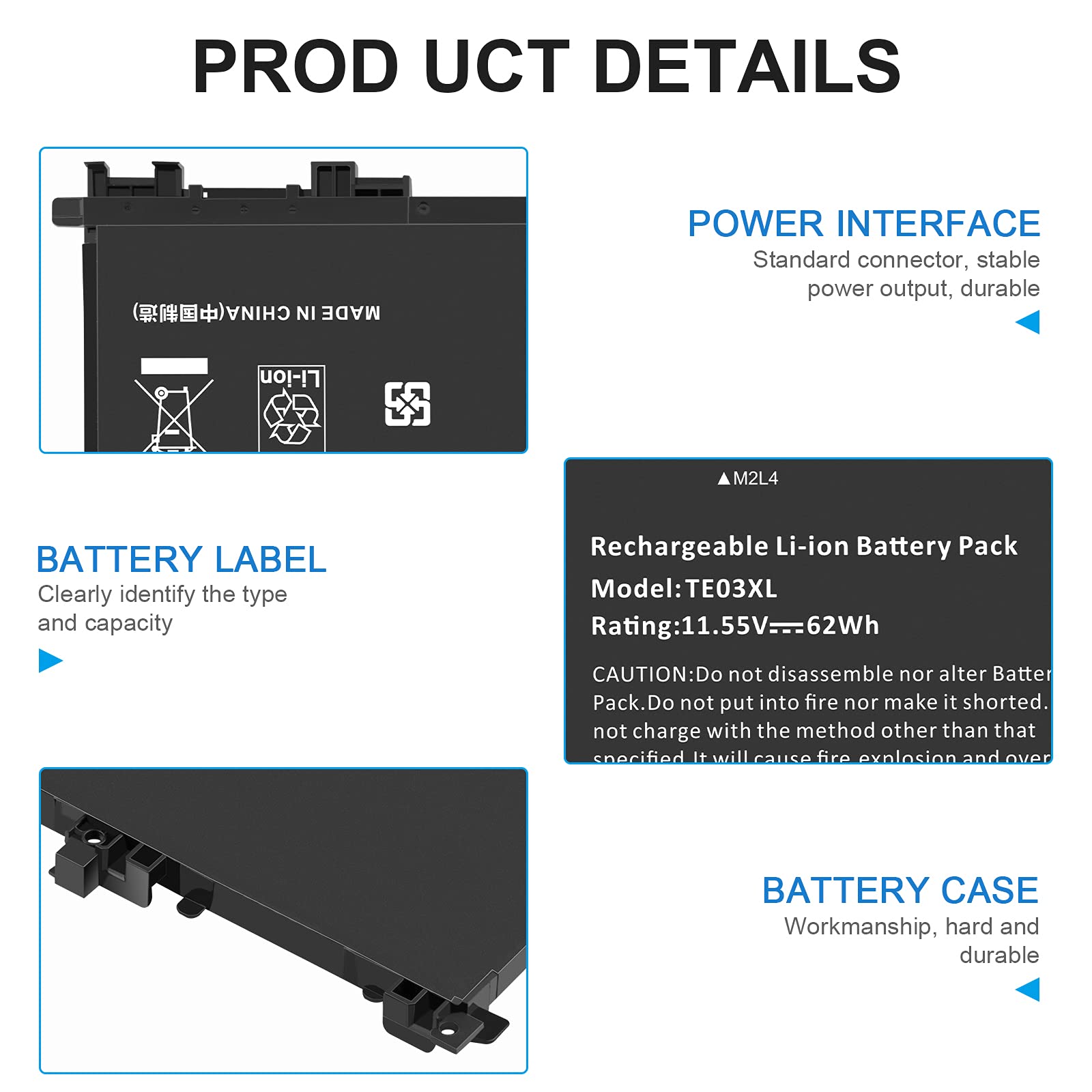 ASUNCELL 11.55V/62Wh TE03XL Batería del Ordenador portátil para HP Omen 15-AX000 15T-AX000 Series, HP Pavilion 15-BC000 15-BC300 15-BC400 15T-BC000 15T-BC300 Series, TE03XL HSTNN-UB7A TPN-Q173