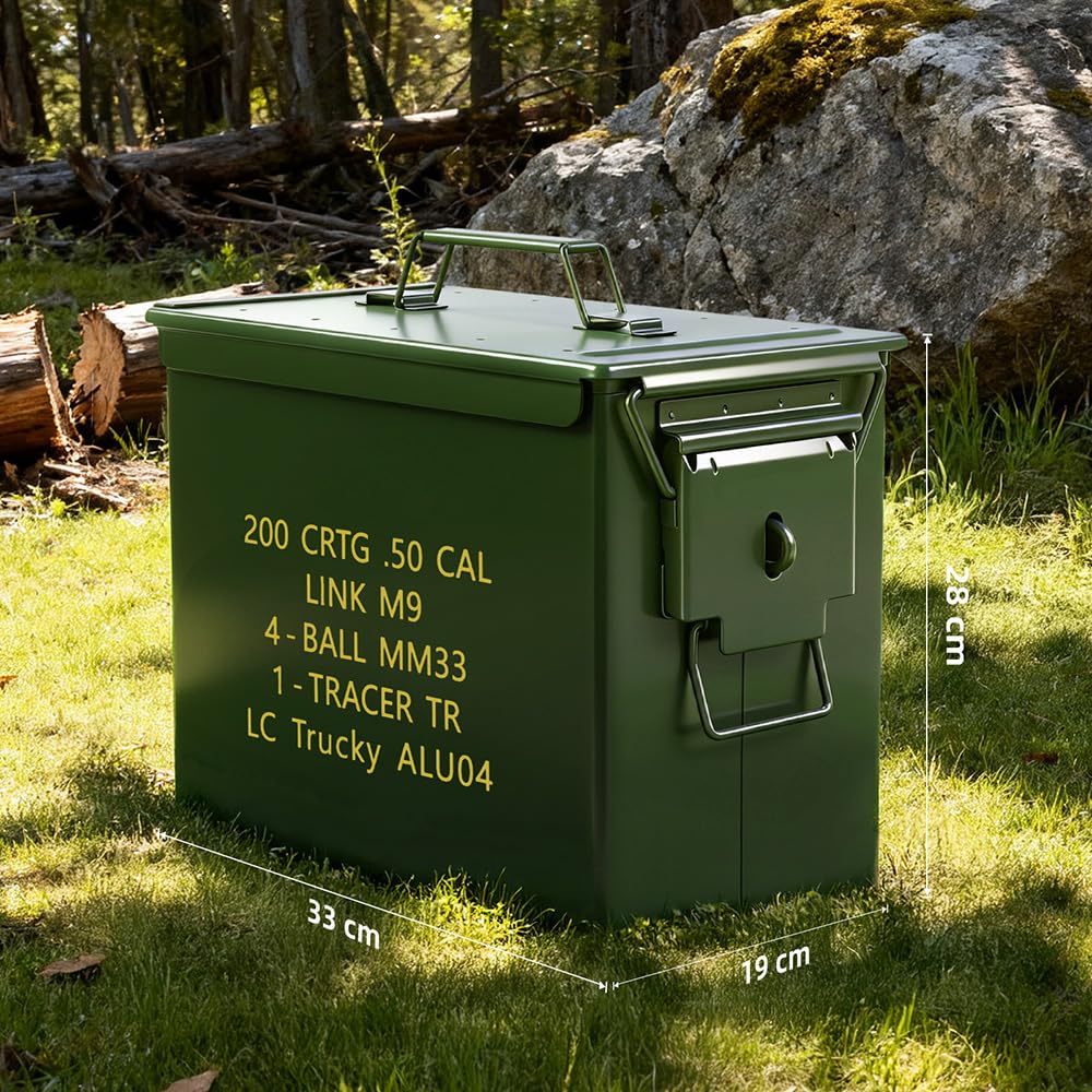 Trucky Munitionsbox Ammo Box 33x19x28 cm Metallkiste Munitionskiste Metallbox Aufbewahrungsbox mit Deckel Army Grün Metall - 2