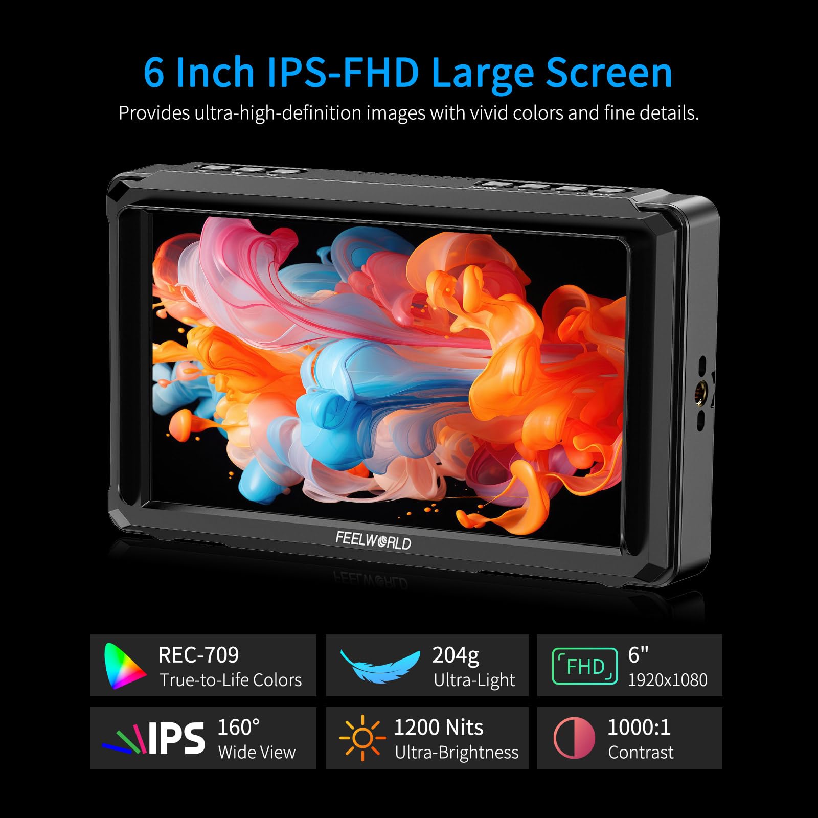 FEELWORLD FW568 PRO 6 Pollice 1200nit Alta Luminoso Fotocamera DSLR Field Monitor Personalizzato 3D LUT Camera Monitor 4K 60Hz HDMI in Out Monitoraggio Forma D'onda Leggero