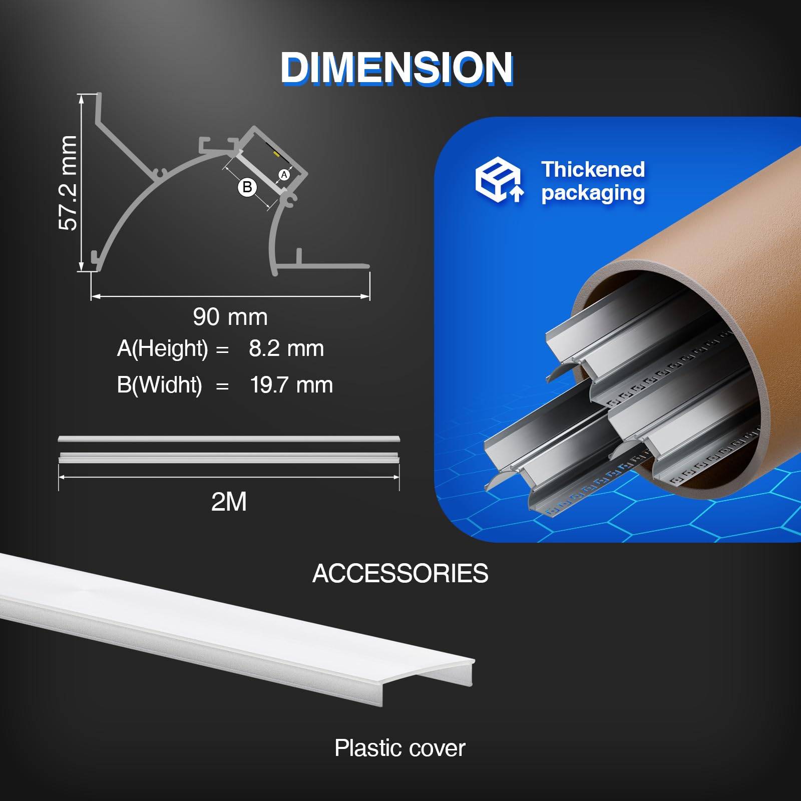 Profilo a LED Alumino 2 m x 15 (30 m) per strisce LED fino a 19,7 mm, lunghezza 2000 x 90 x 57,7 mm