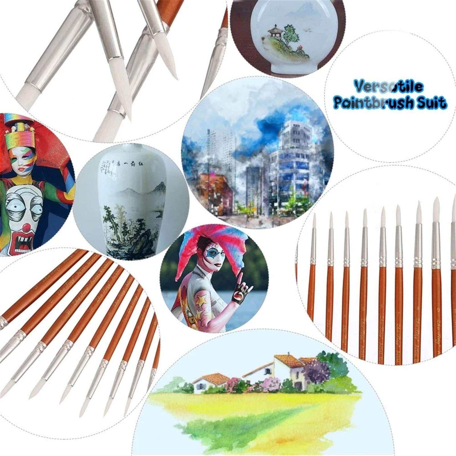 Ensembles de Pinceaux Outil Professionnel de Jeu pinceaux à Pointes Rondes 12pcs pour Débutants et Professionnels