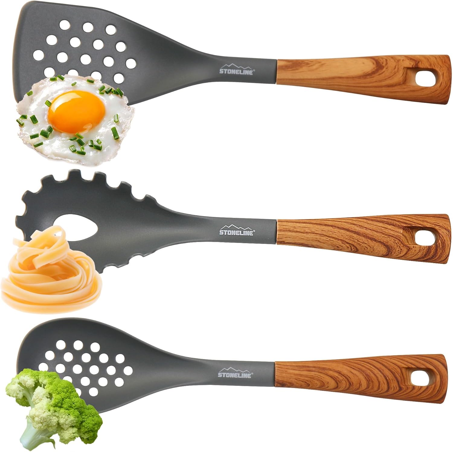 STONELINE 18241 8 Piece Kitchen Utensil Set with Rotating Stand, Kitchen Tool Plastic Wood Effect, 18.9 x 11.9 x 34.9 cm, Natural