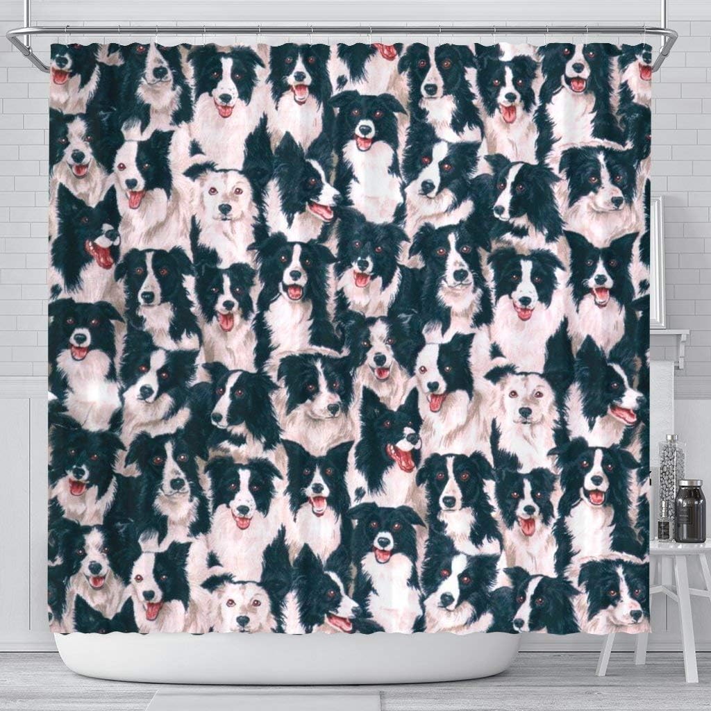 Border Collie Dog in Lots Print Shower Curtains