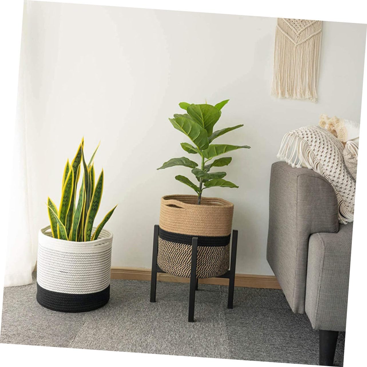 GLEAVI 1Pc Round Storage Basket High-end Cotton Rope Woven Container for Home Organization Versatile Sundries Basket for Clothes Toys and Snacks Yellow and Black