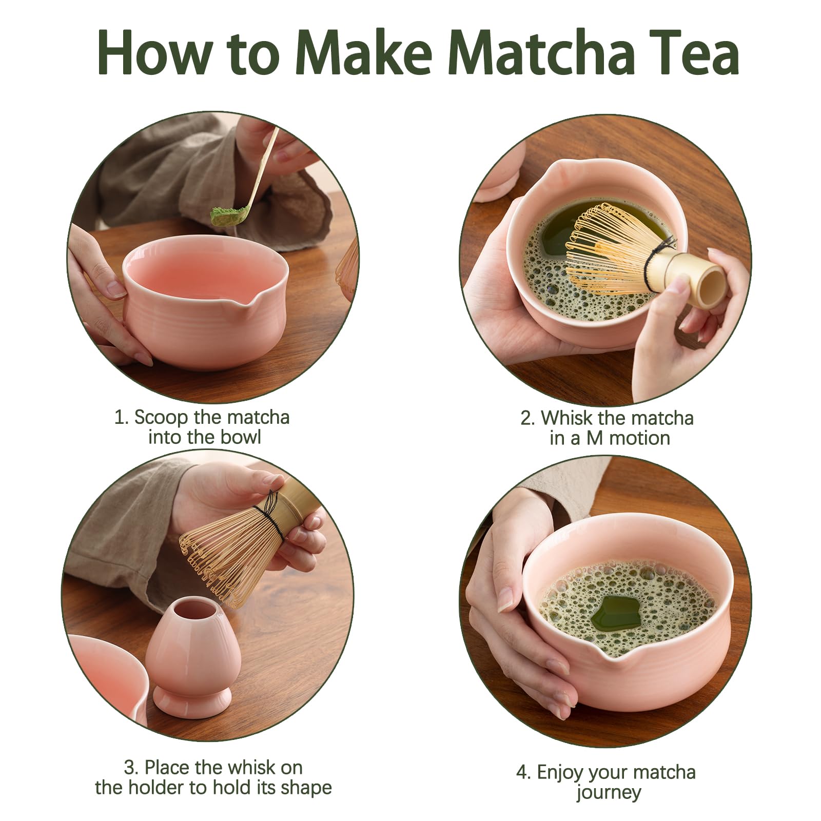 Matcha Whisk Set, 8 PCS Ceramic Matcha Set With Bamboo Scoopa, Scoop