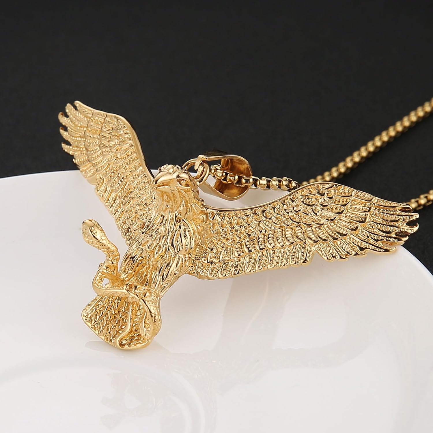 HZMAN Big Size Eagle Necklace for Men 14K Gold Plated American Bald Eagle Pendant Necklaces Hawk Animal Necklace Jewelry Gift - Image 5