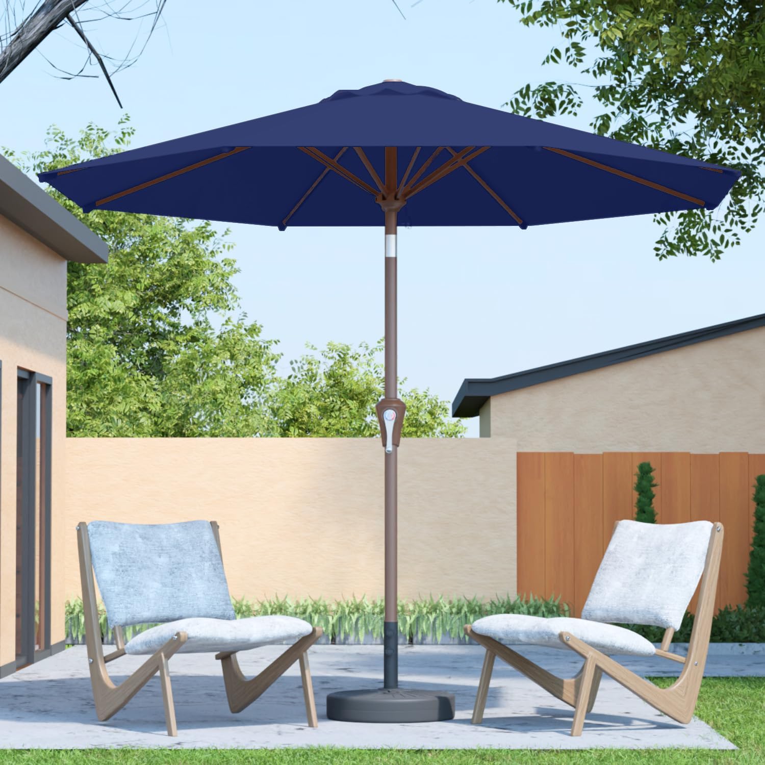 10FT Patio Umbrella Outdoor Market Umbrella with Crank and Tilt, 8 Flexible Fiberglass Ribs, UV-Resistant Waterproof Canopy for Patio, Deck, Garden, Backyard, Navy Blue