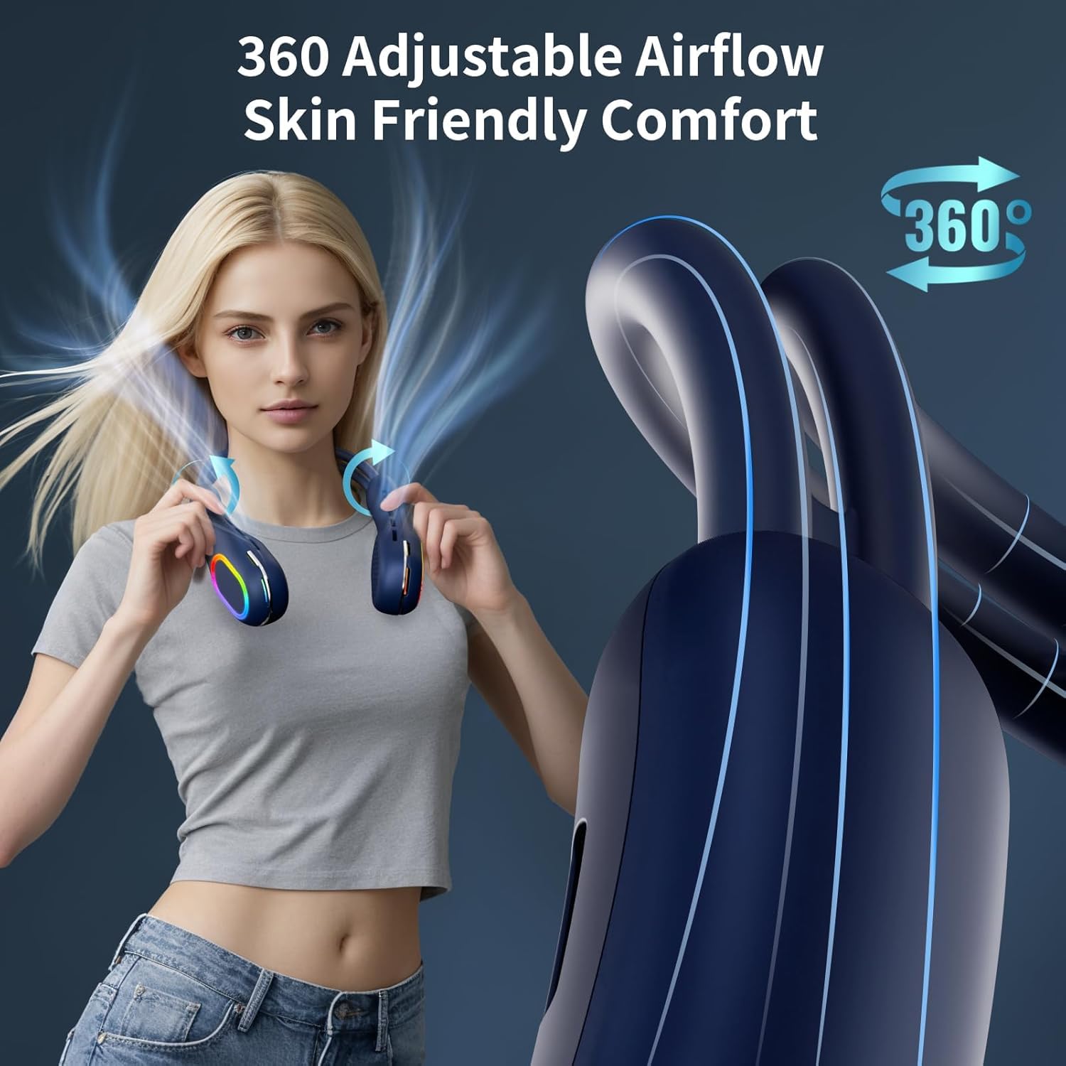 VEKK Ventilatore portatile da collo, regolazione della direzione del vento a 360°, ventola senza pale, 6000 mAh, alimentata a batteria, ventilatore personale indossabile, ventola di raffreddamento