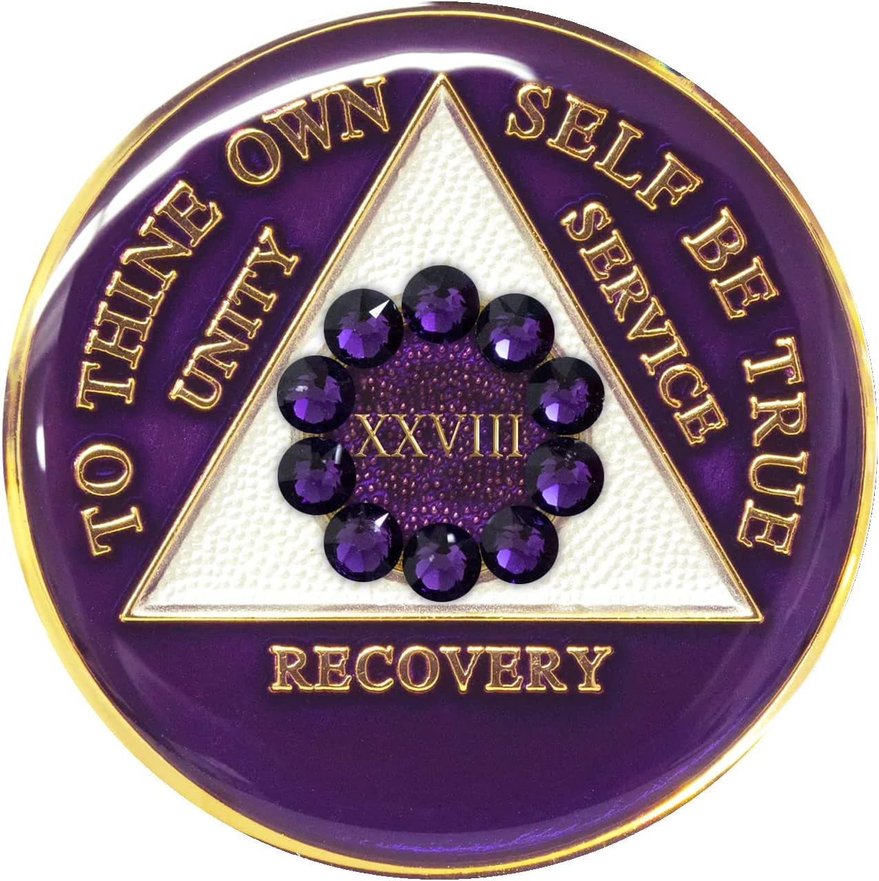 AA Chip | Sobriety Coin | Recovery Gift | Purple Medallion with Unity Bling