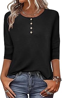 Camisetas de manga 3/4 para mujer, blusas elegantes y casuales con botones, ropa de primavera y otoño