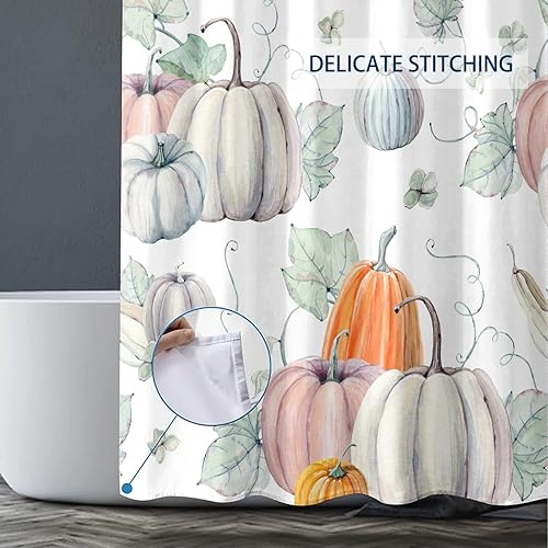 Miniatura 4 de Cortina de ducha de calabaza otoñal, cortina de ducha de tela con 12 ganchos, 72 x 72 pulgadas