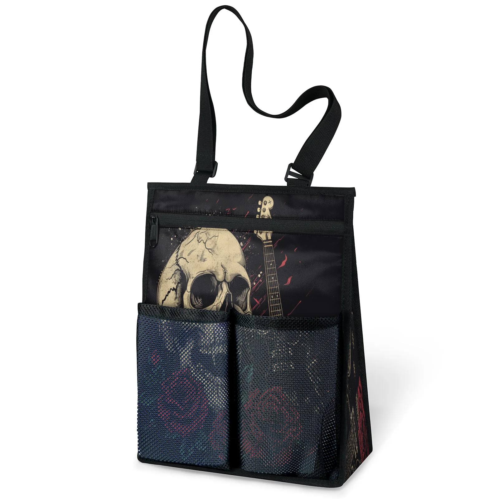 Ourtheme Skull Rock Guitar Portable Shower Bag for Travel Gym Camp Beach Tote Shower Caddy Bags Hanging Toiletry