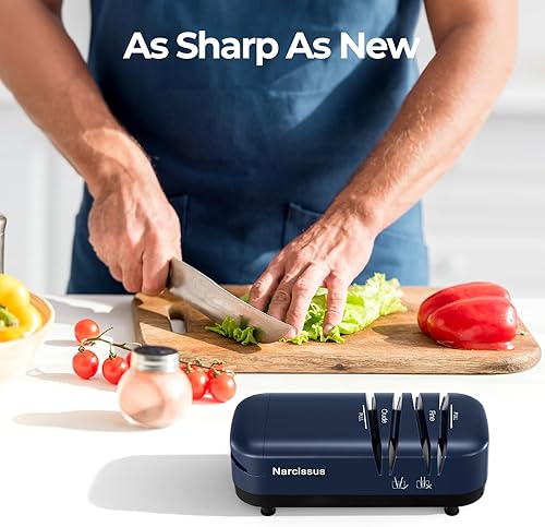 Miniatura 2 de Narcissus Afilador de cuchillos eléctrico, afilador de cuchillos profesional para el hogar, 2 etapas para afilado y pulido rápidos, con afilado de
