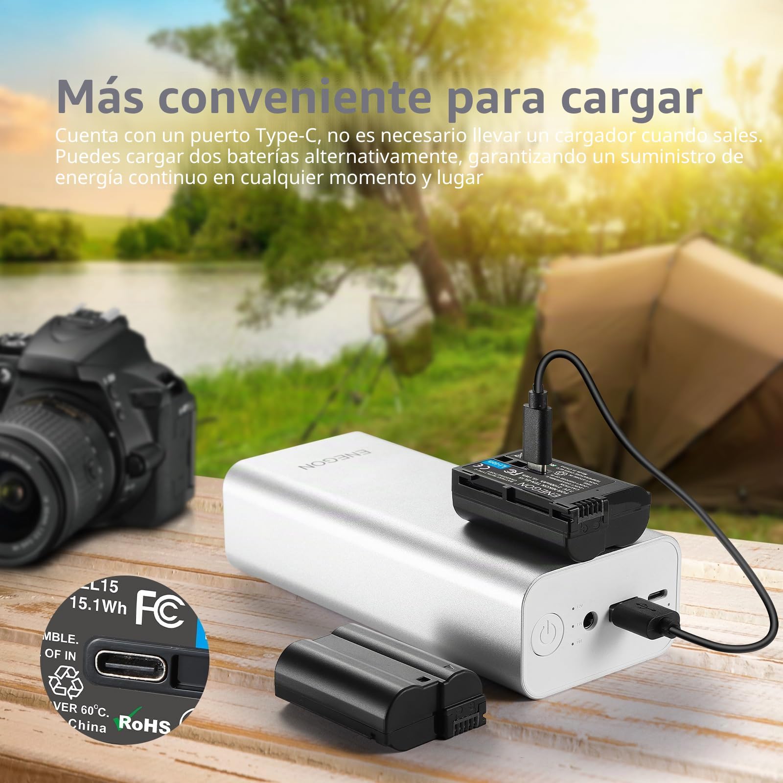 ENEGON EN-EL15/EL15c USB-C Batería de Repuesto de Carga Directa de 2100mAh para Nikon EN-EL15,Compatible con Nikon D7100,D750,D7000, D7200,D610,D880,D810,D800,D600,D800,D800,D800,D80