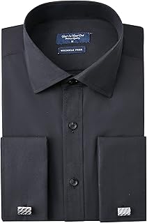 French Cuff Wrinkle Free Dress Shirt for Men Regular Fit Long Sleeve Wrinkle Resistant Shirt - Buy now