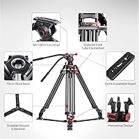 Vista 4 de miliboo Trípode de alta resistencia para video profesional para cámara con cabezal fluido trípodes con esparcidor de tierra, capacidad de 33 libras