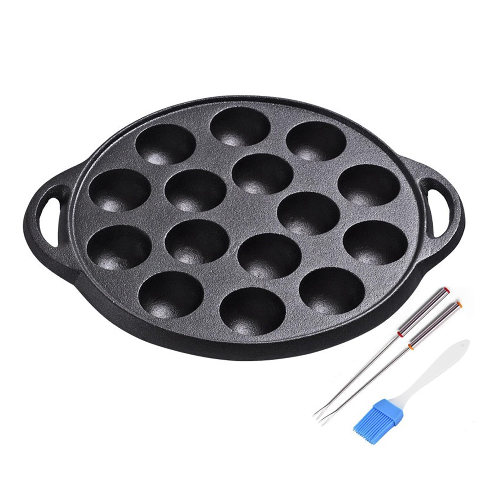 ZEPFJHE 15 Hole Takoyaki Grills Pan Cast Iron Octopuses Ball Maker Nonstick Escargot Plate for Snail and Meatballs Octopuses Ball Pan