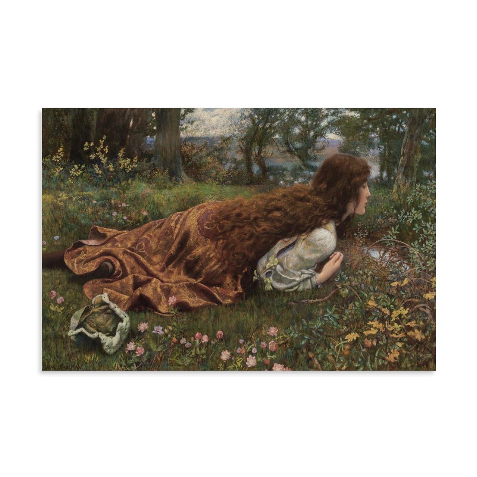 NgAnoh Stampa artistica su tela con immagine di Edward Robert Hughes, la donna elfo nella foresta di Edward Robert Hughes, decorazione artistica da parete per soggiorno e casa, 50 x 75 cm