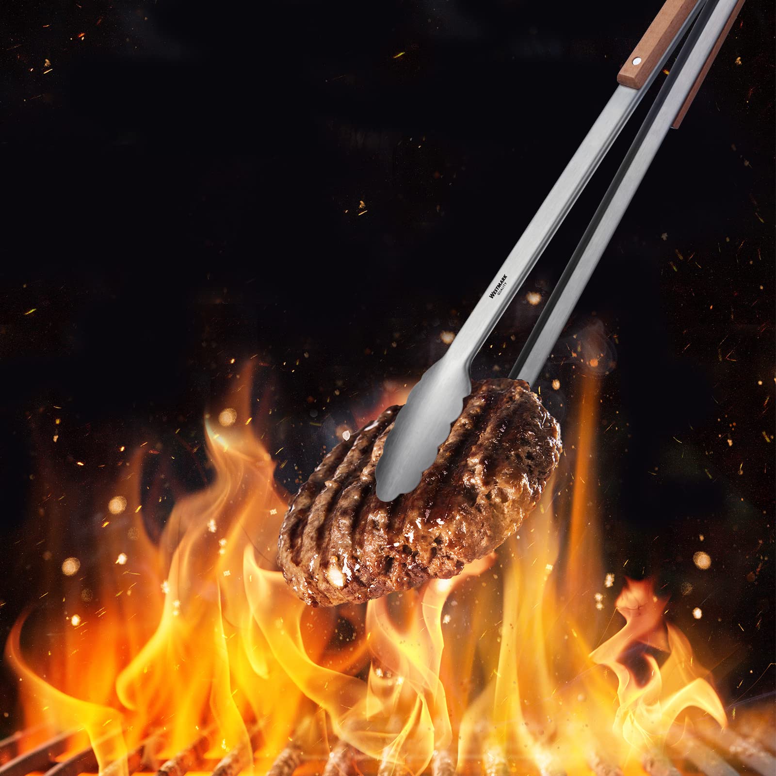 Westmark Pinza per Grigliare e Servire, Con Manici in Acciaio Inox e Impugnature Parzialmente in Legno, Lunghezza: 44 cm, Acciaio Inox/Legno, Classic Wood Maxi, Argento/Marrone, 16292270