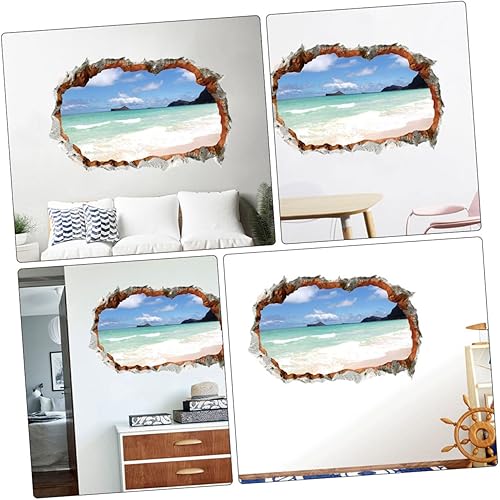 Miniatura 5 de HEALEEP Pinturas decorativas Etiqueta de pared para el hogar, océano, paisaje, calcomanías de pared únicas para playa, agujero 3D, decoración del